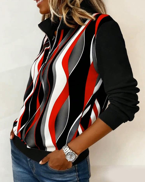 Långärmad Tryckt Hoodie Med Halvblix