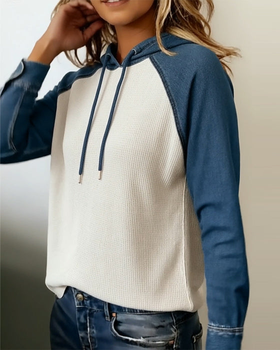Hoodie Stilfull Denim Stickad Lappverk