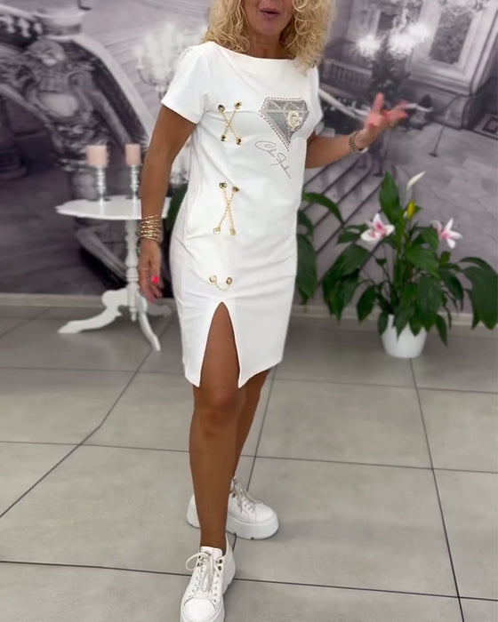 Klänning Tryckt Figursydd Slits