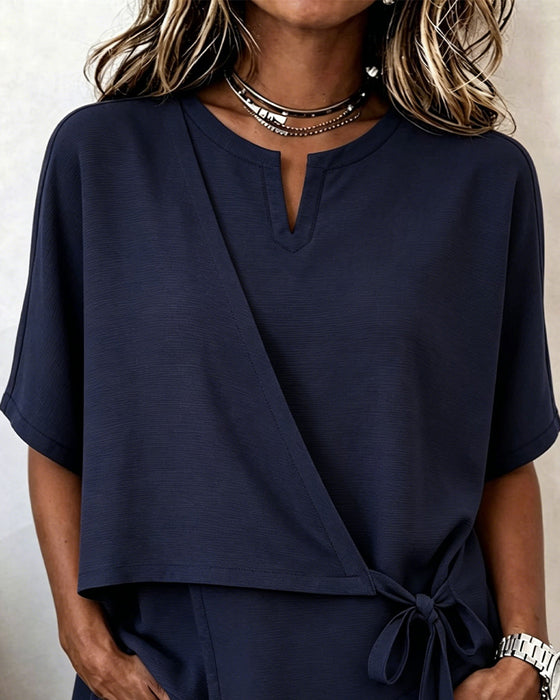 Blus Casual Knytning Solid