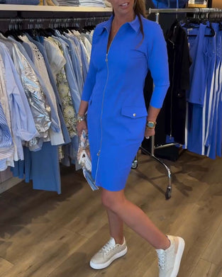 Klänning Slag Enfärgad Dragkedja Lång Ärm