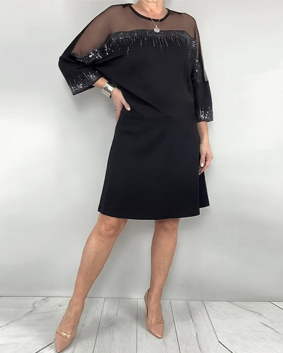 Trekvartsärmad Klänning Med Strasstenar