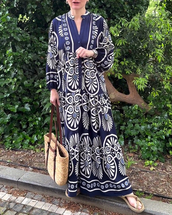 Casual långärmad klänning med retrotryck