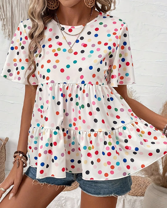 Blus Färgglad Polka Dot Babydoll