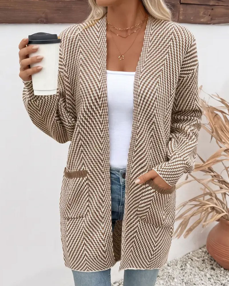 Cardigan Fickor Lång Tröja