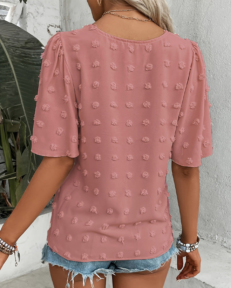 Blus Sammanfogad Jacquard Volangärm