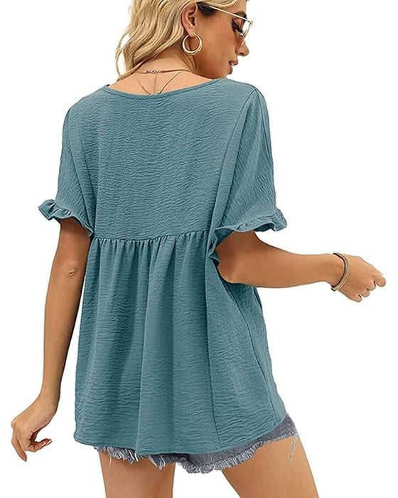 Blus Casual Rynkad Loose Fit
