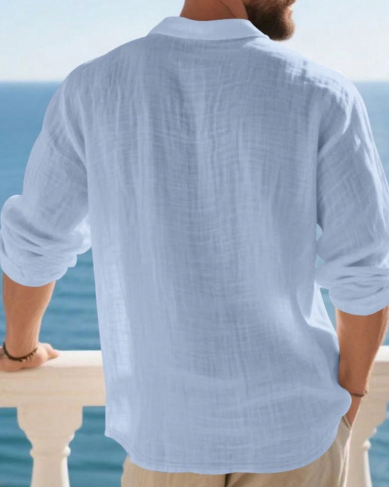 Skjorta Herr Lättvikt Lös Linne Långärmad Polo
