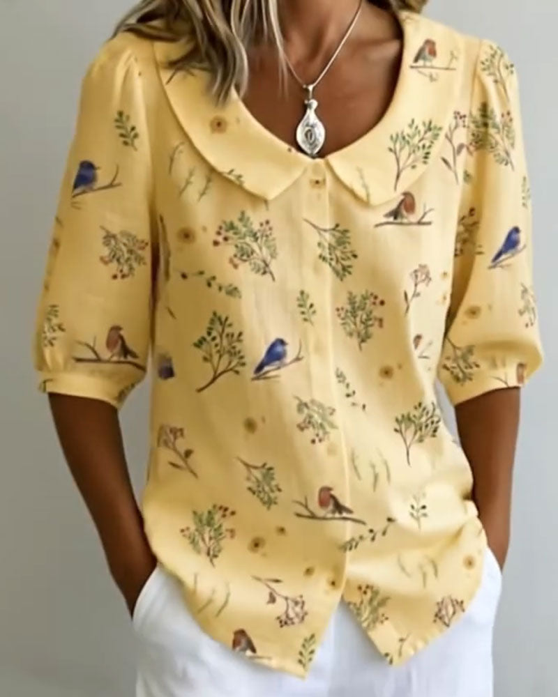 Skjorta Fågelmönster Peter Pan-Krage