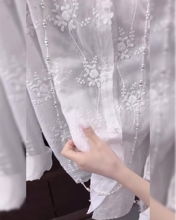 Skjorta Enfärgad Broderad Droppad Axel