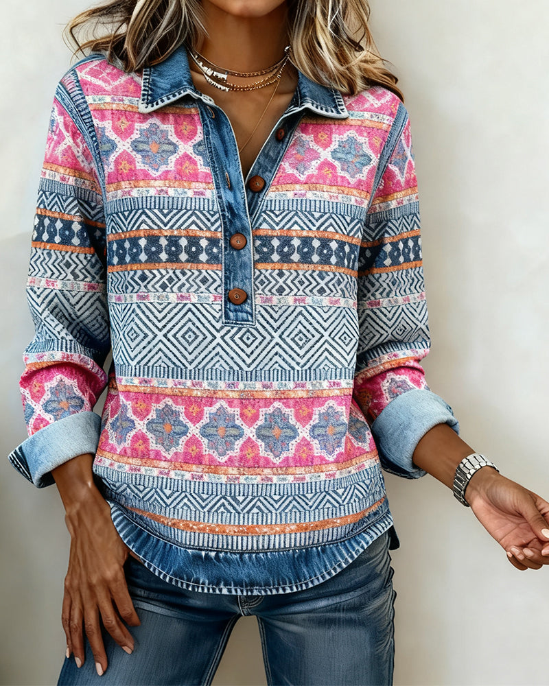 Färgblockerad Sweatshirt Med Knappblockering