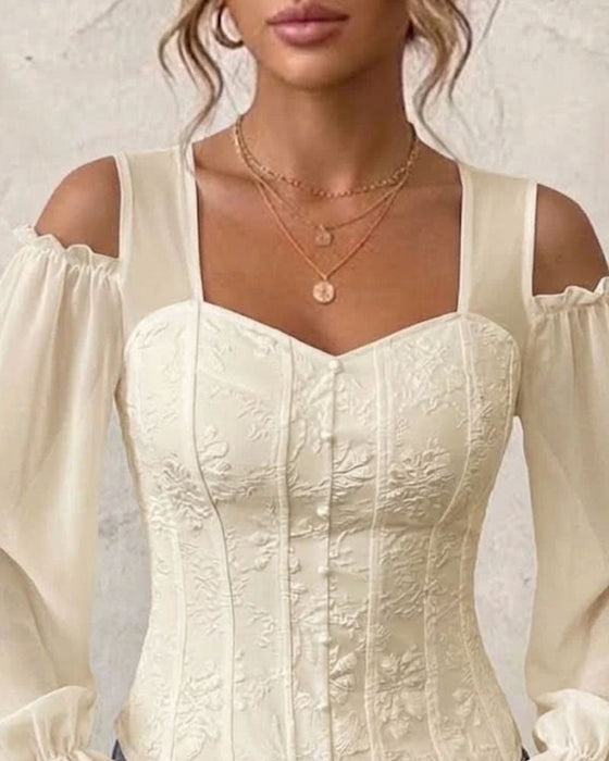 Blus Off-Shoulder Lång Ärm Midja