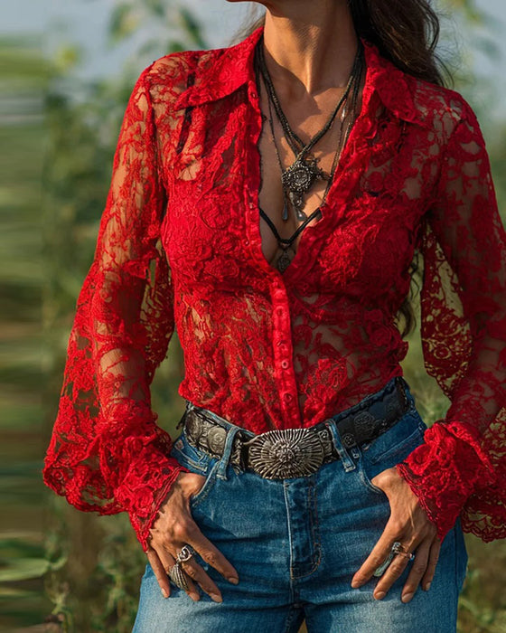 Krage Skjorta I Enfärgad Design Med Långa Ärmar