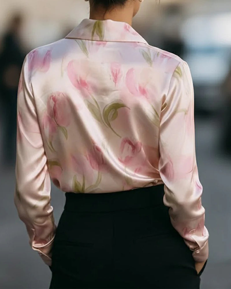 Blus Tulpantryck Långärmad