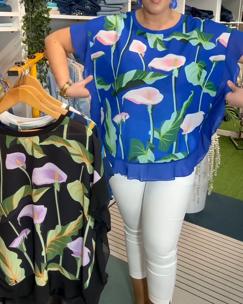 Blus Fladdermusärm Tryckt