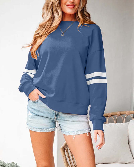 Färgblockerad Långärmad Rundhalsad Sweatshirt