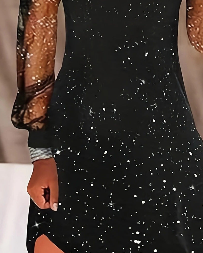 Klänning Med Axelband Nätinslag Långärmad