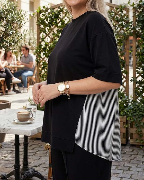 Casual blus med lapptäcke av kritstreck