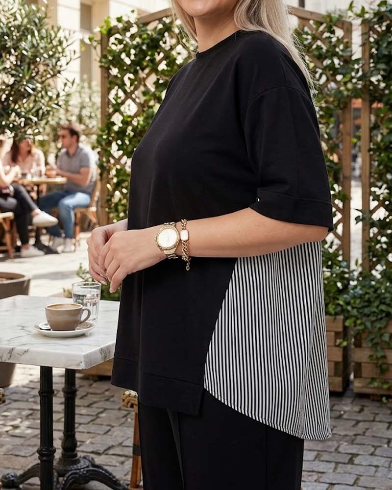 Casual blus med lapptäcke av kritstreck