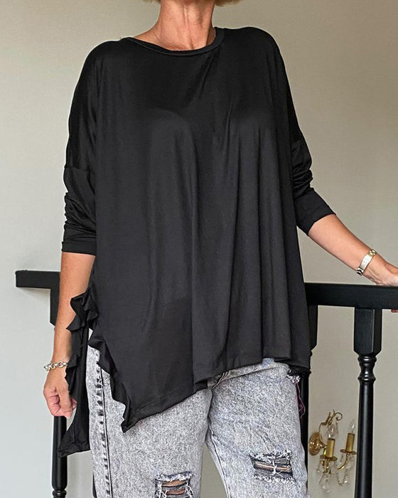 Enfärgad casual blus med rund hals