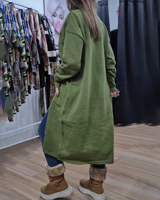 Pullover Turtleneck Knapp Slits Lång