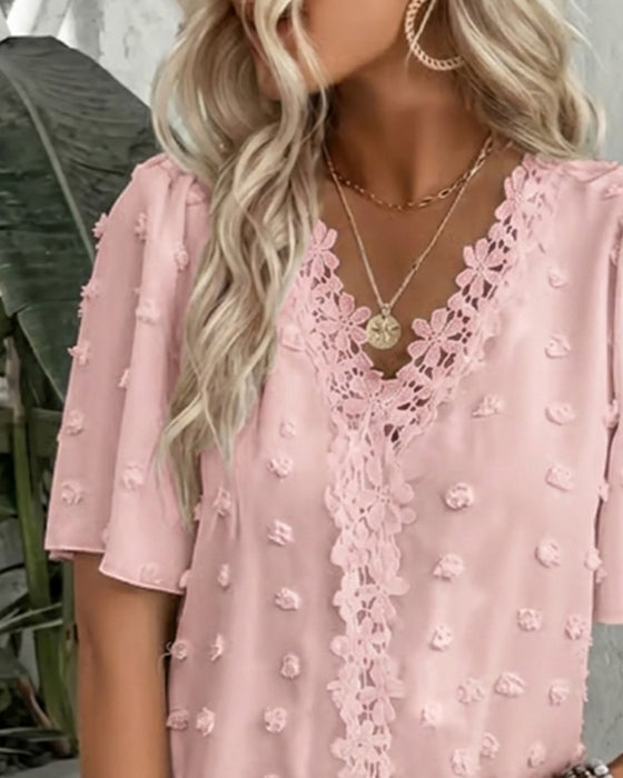Blus Sammanfogad Jacquard Volangärm