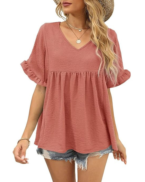 Blus Casual Rynkad Loose Fit