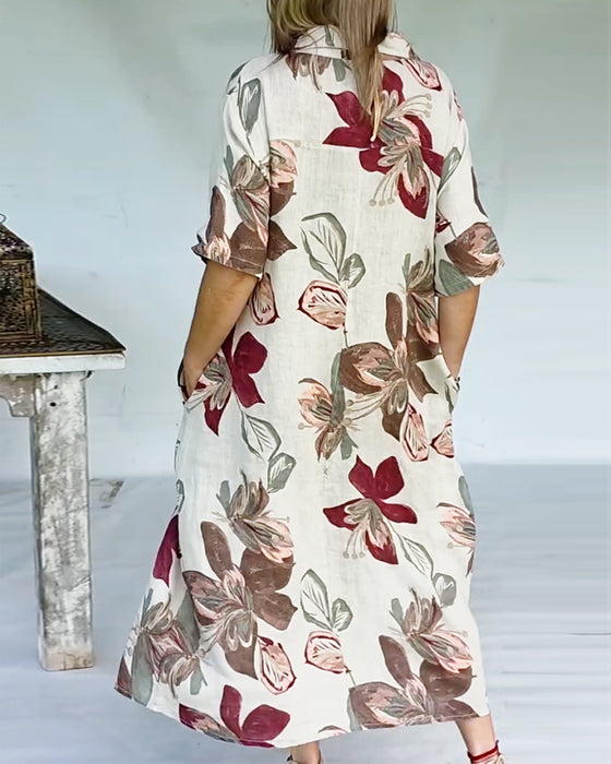 Klänning Stilfull Slagkrage Tryckt