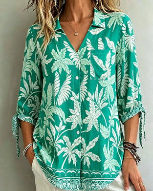 Blus Kortärmad Knytning Framtill Tryckt