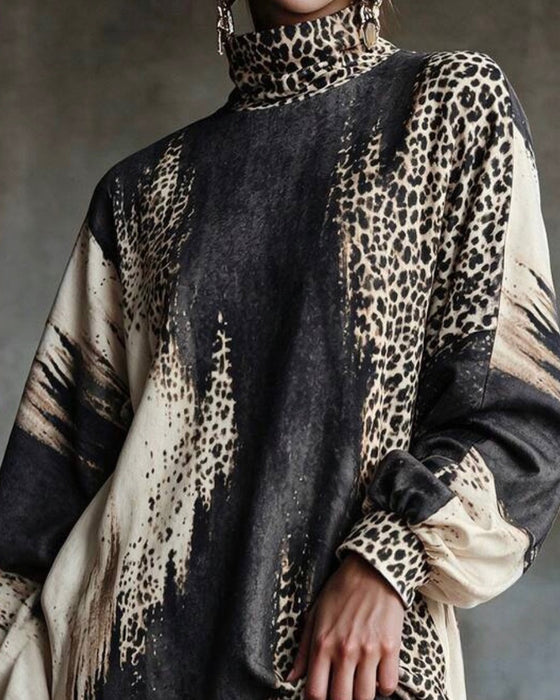Klädning Polokrage Leopard Färgblock