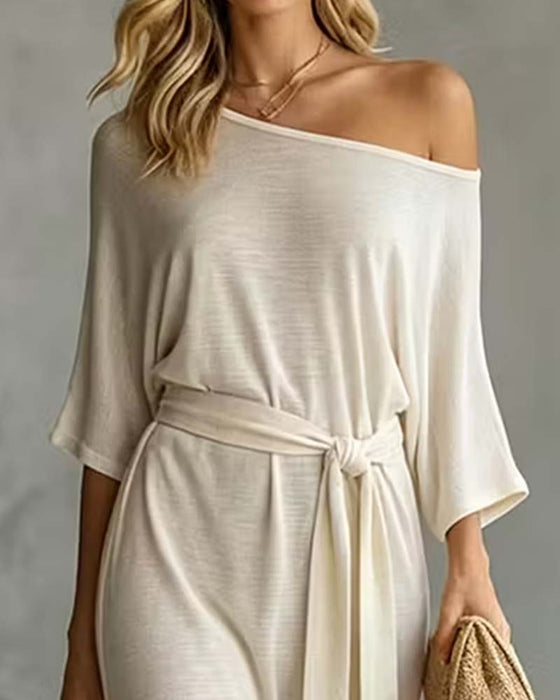 Klädning Off-Shoulder Knytning Slits