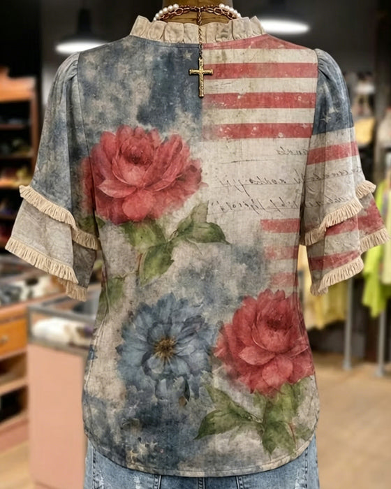 Blommönstrad Blus Med Volang