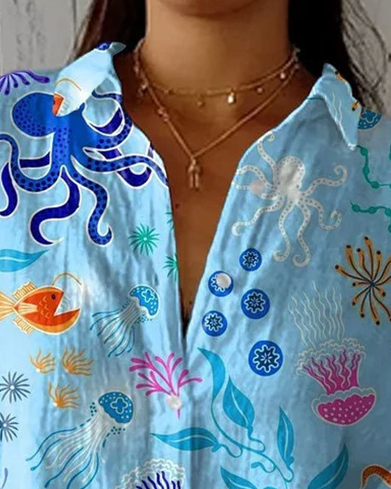 Skjorta Marint Liv Tryck Knapp