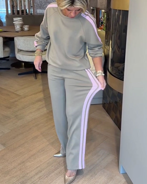 Set Med Ledig Lös Randig Sweatshirt