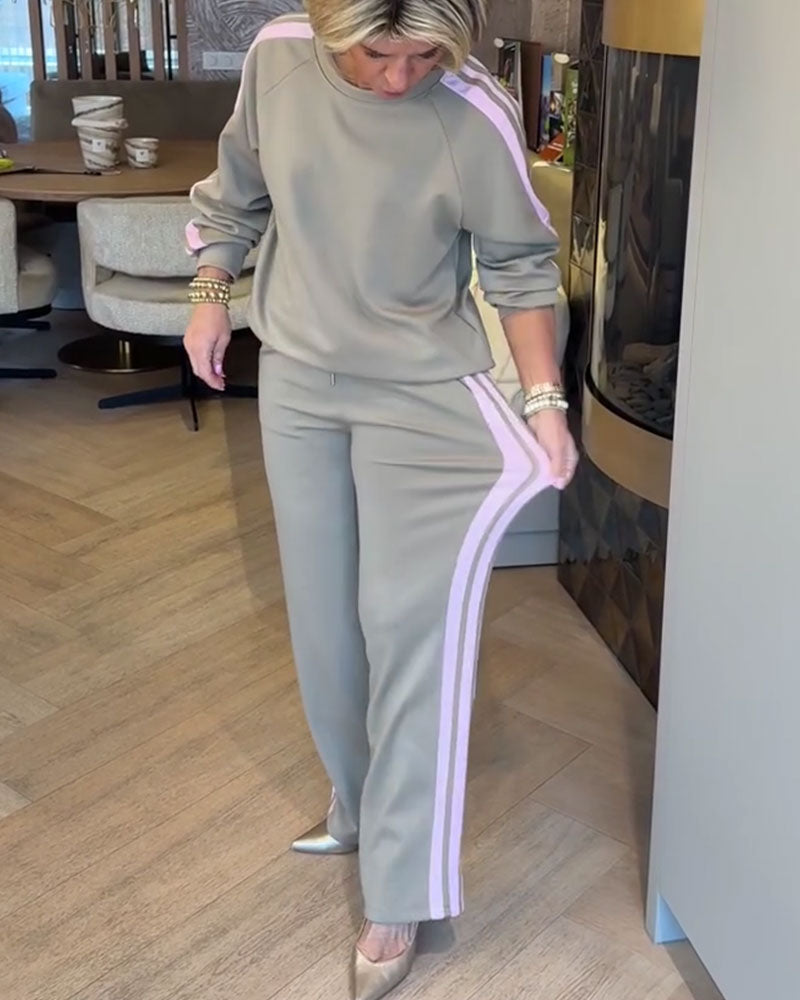 Set Med Ledig Lös Randig Sweatshirt