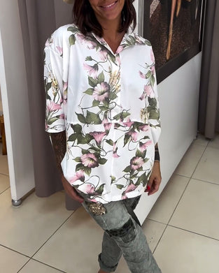 Elegant lapelblus med blommönster