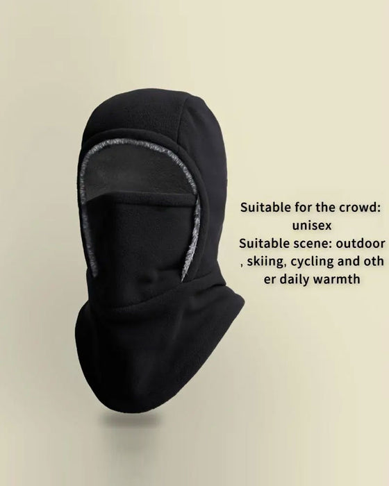Vinter 2 I 1 Mössa Och Ansiktsmask Vindtät Tjock Fleecefoder För Utomhussport Svart