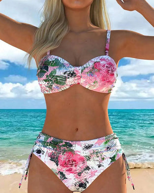 Bikinis Rosa Och Vit Ros Tryck