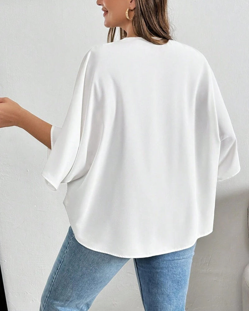Blus V-Hals Kors Oregelbunden Solid