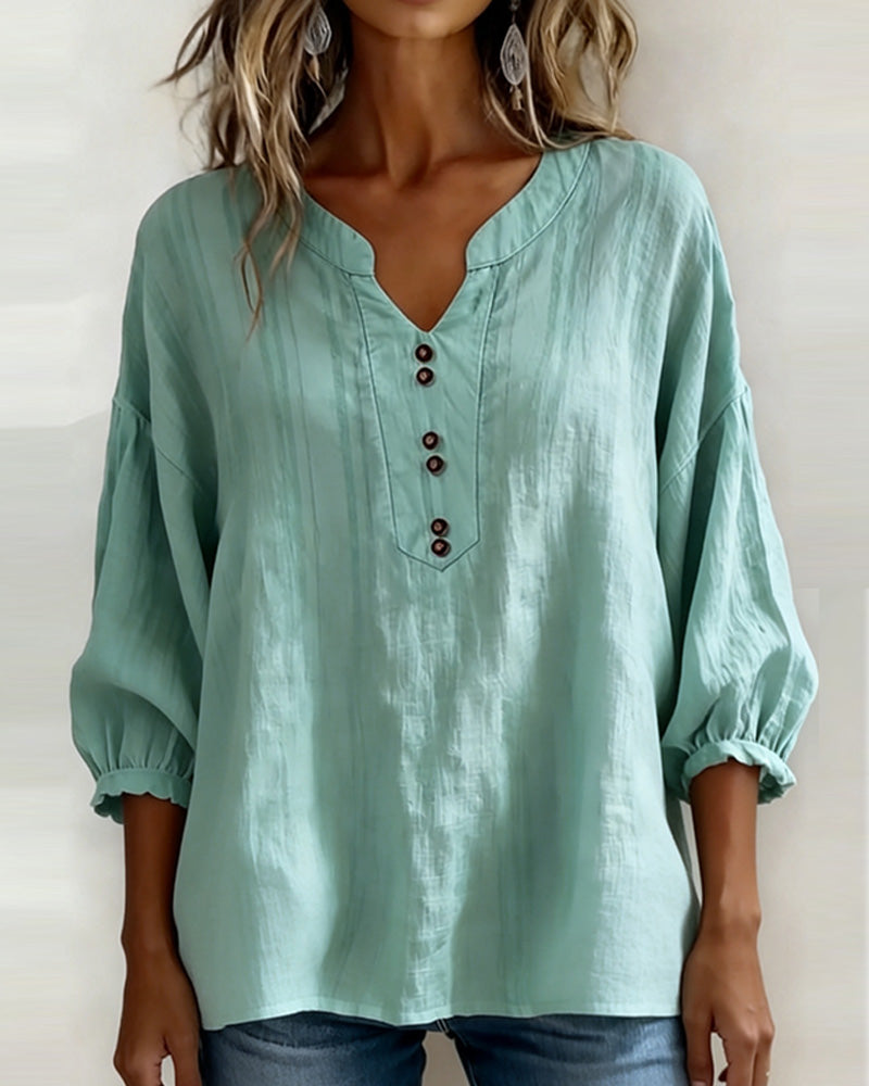 Blus Liten V-Hals Lykta Ärm Löst