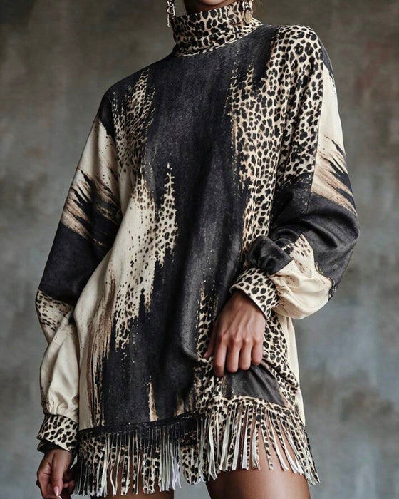 Klädning Polokrage Leopard Färgblock