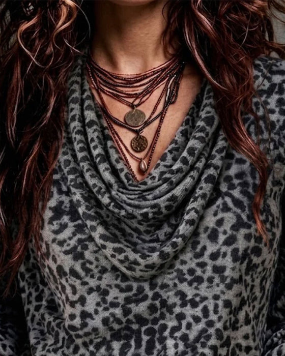 Blus Mock Hals Leopard Lång Ärm