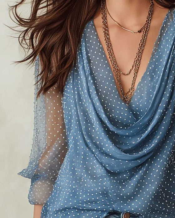 Blus Slouchy Mock Neck Prickig Mesh