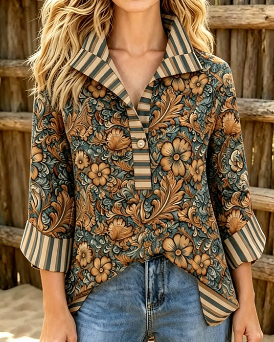 Blus Slag Casual Blommig Knapp