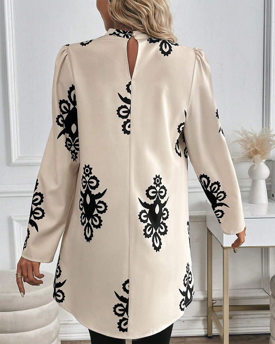 Blus Puff Sleeve Oregelbundet Tryck