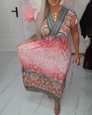 Klänning Bohemisk V-ringning Midjeklädd Semester