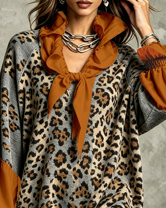 Sweater Dress Leopard Patchwork Casual