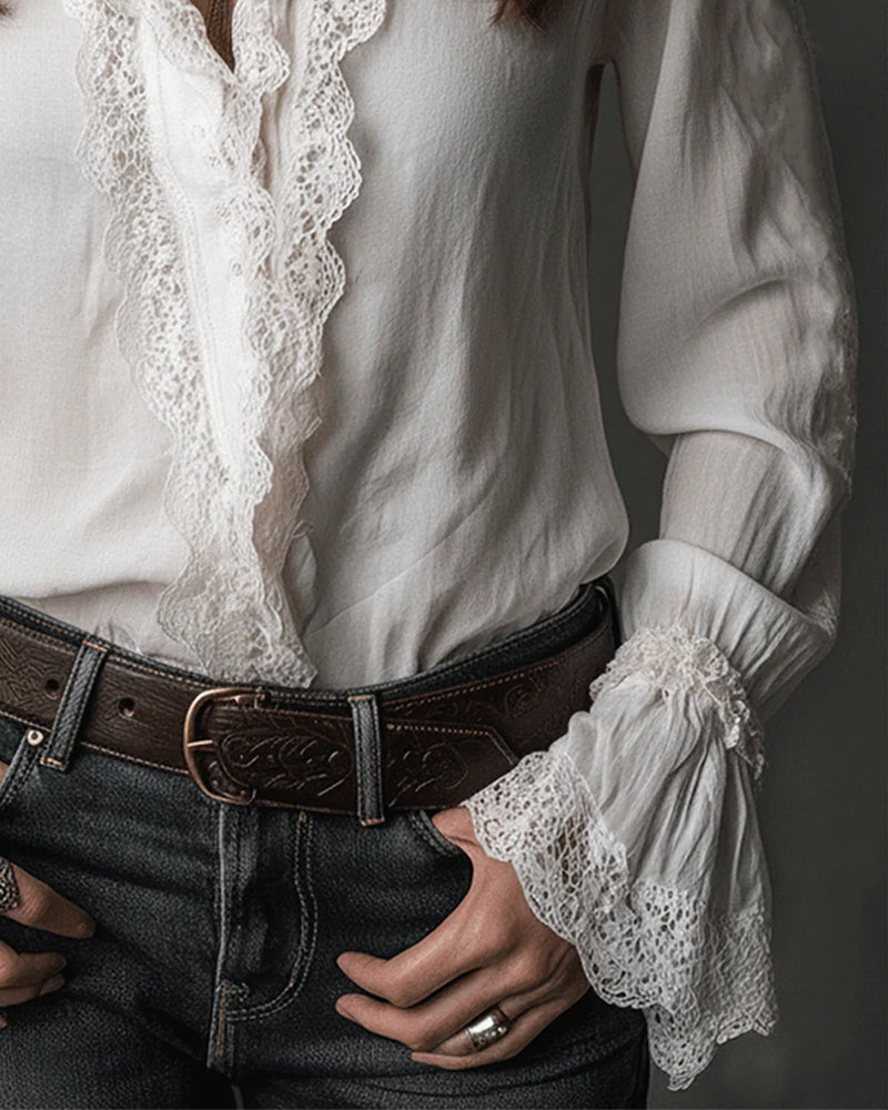 Blus Spets Volang Klocksärm