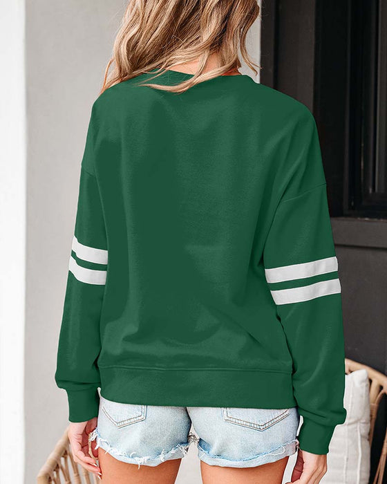 Färgblockerad Långärmad Rundhalsad Sweatshirt