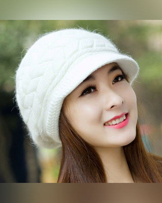 Damt Flätstickad Vinter Slouchy Beanie Mössa Mjuk Varm Töjbar
